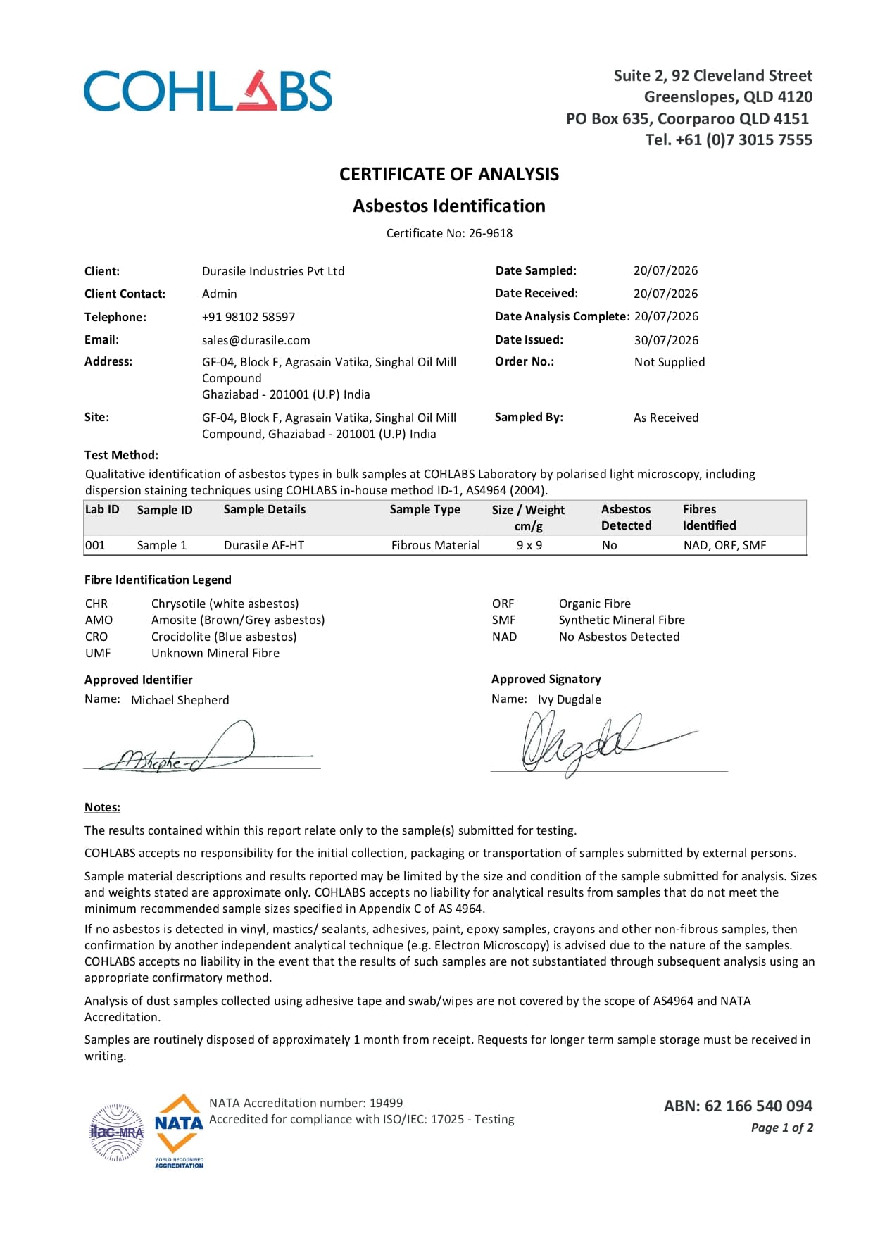DURASILE AF-HT Test Report